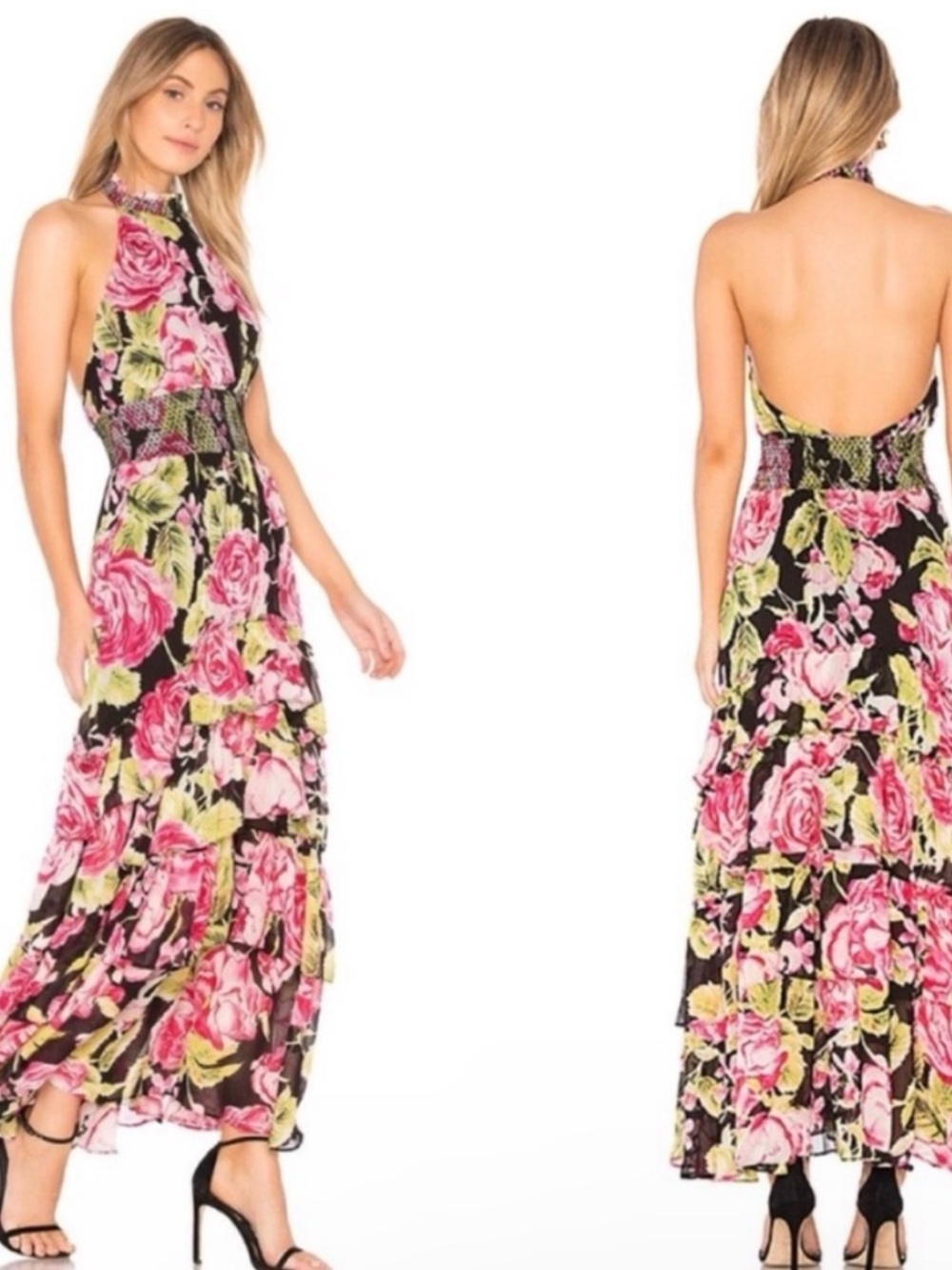 Free People In Full Bloom Floral Tiered Halter Maxi Dress size M